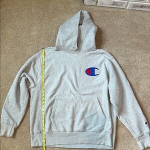 Champion Light Gray Hoodie with Blue Logo